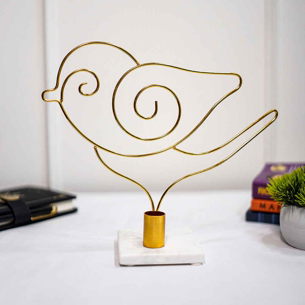 Bird Design Metal Candle Holder with Marble Base Home Decor Accent