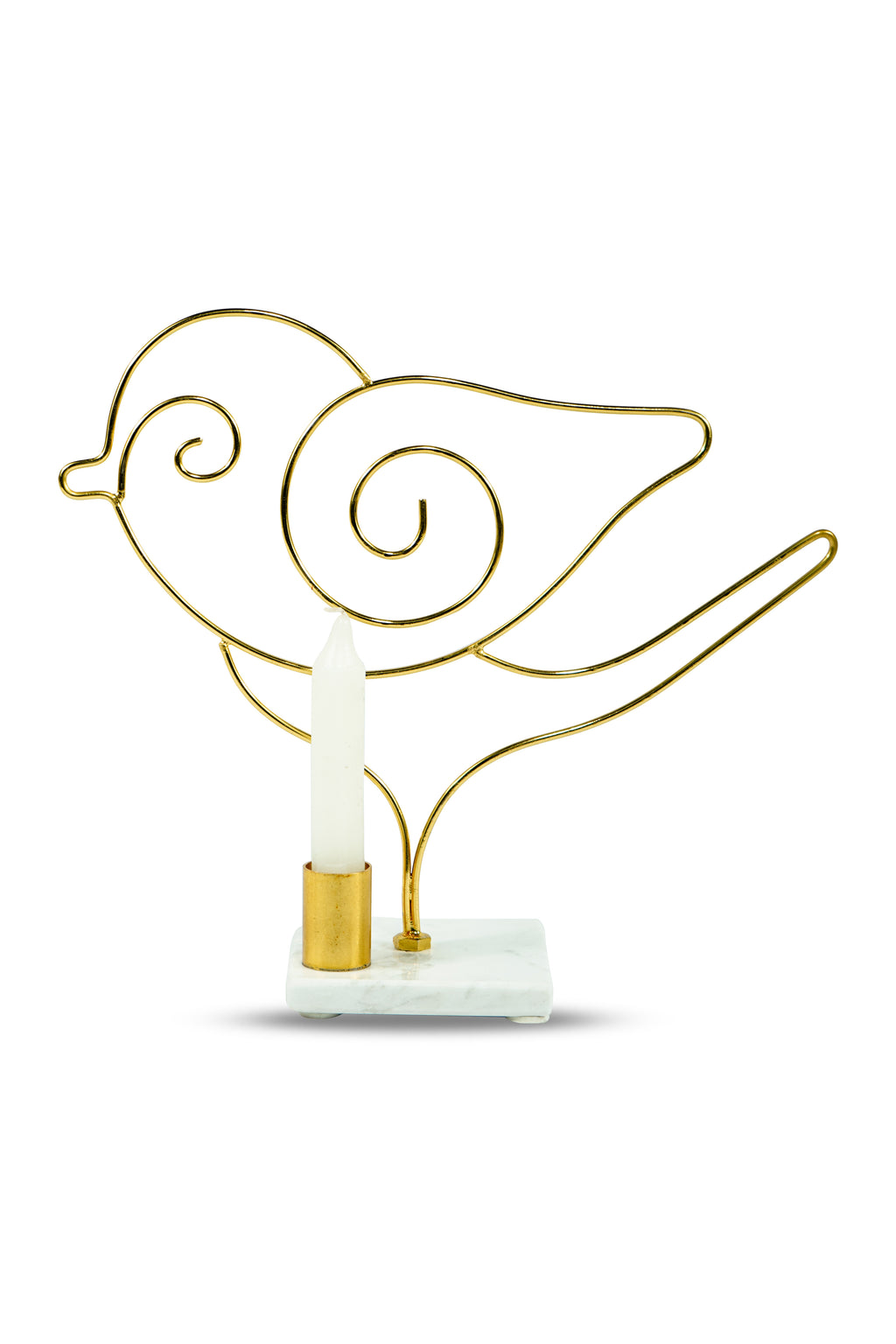 Bird Design Metal Candle Holder with Marble Base Home Decor Accent