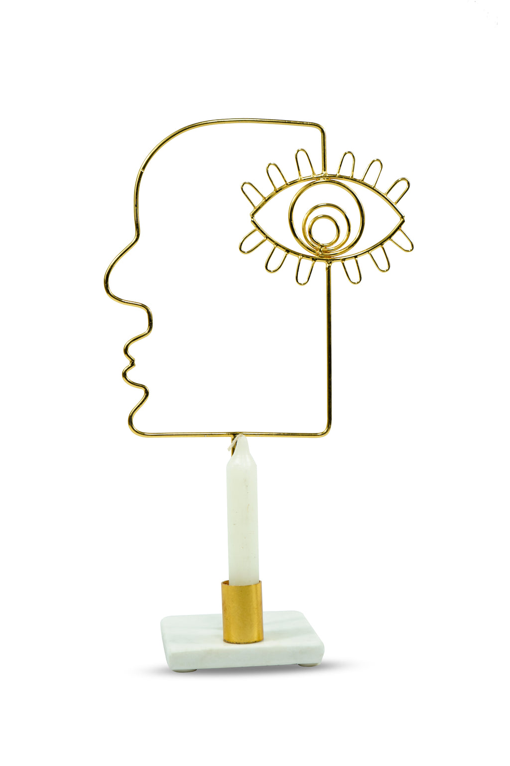 Evil Eye Face Design Metal Candle Holder with Marble Base Home Decor Accent