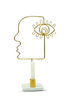 Evil Eye Face Design Metal Candle Holder with Marble Base Home Decor Accent