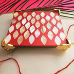 Metal Elephant Shape Diya with Red MOP Pooja Platter With Box