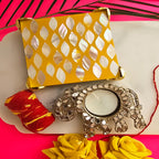 Metal Elephant Shape Diya with Yellow MOP Pooja Platter With Box