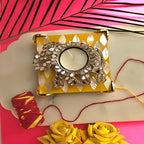 Metal Elephant Shape Diya with Yellow MOP Pooja Platter With Box