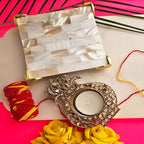 Metal kalash shap Diya with White MOP Pooja Platter With Box