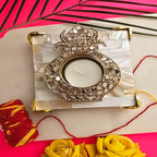 Metal kalash shap Diya with White MOP Pooja Platter With Box