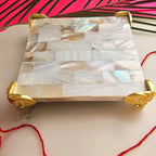 Metal kalash shap Diya with White MOP Pooja Platter With Box