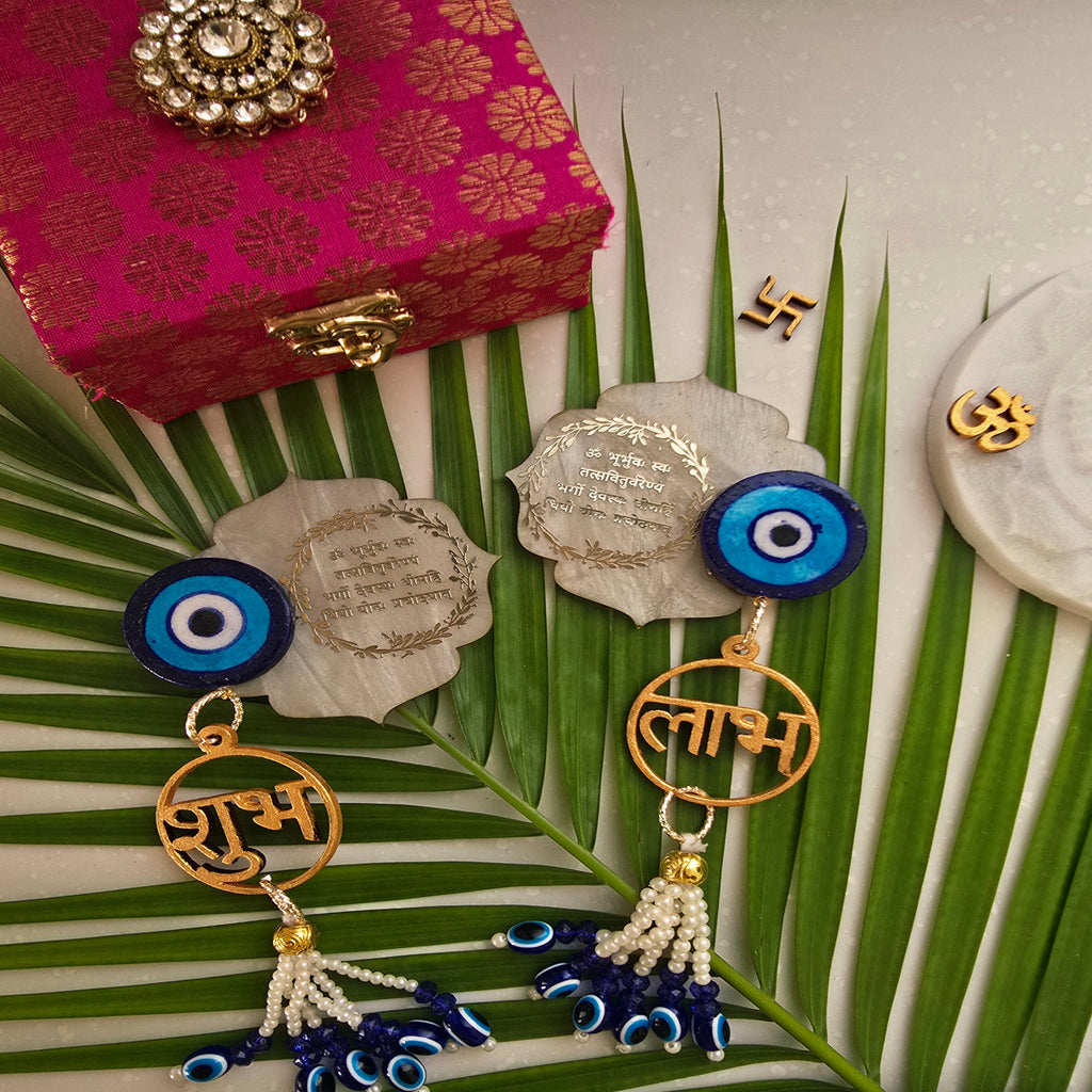 Mother Of Pearl Gaytri Mantra Evil Eye Shubh Labh Door Hangings