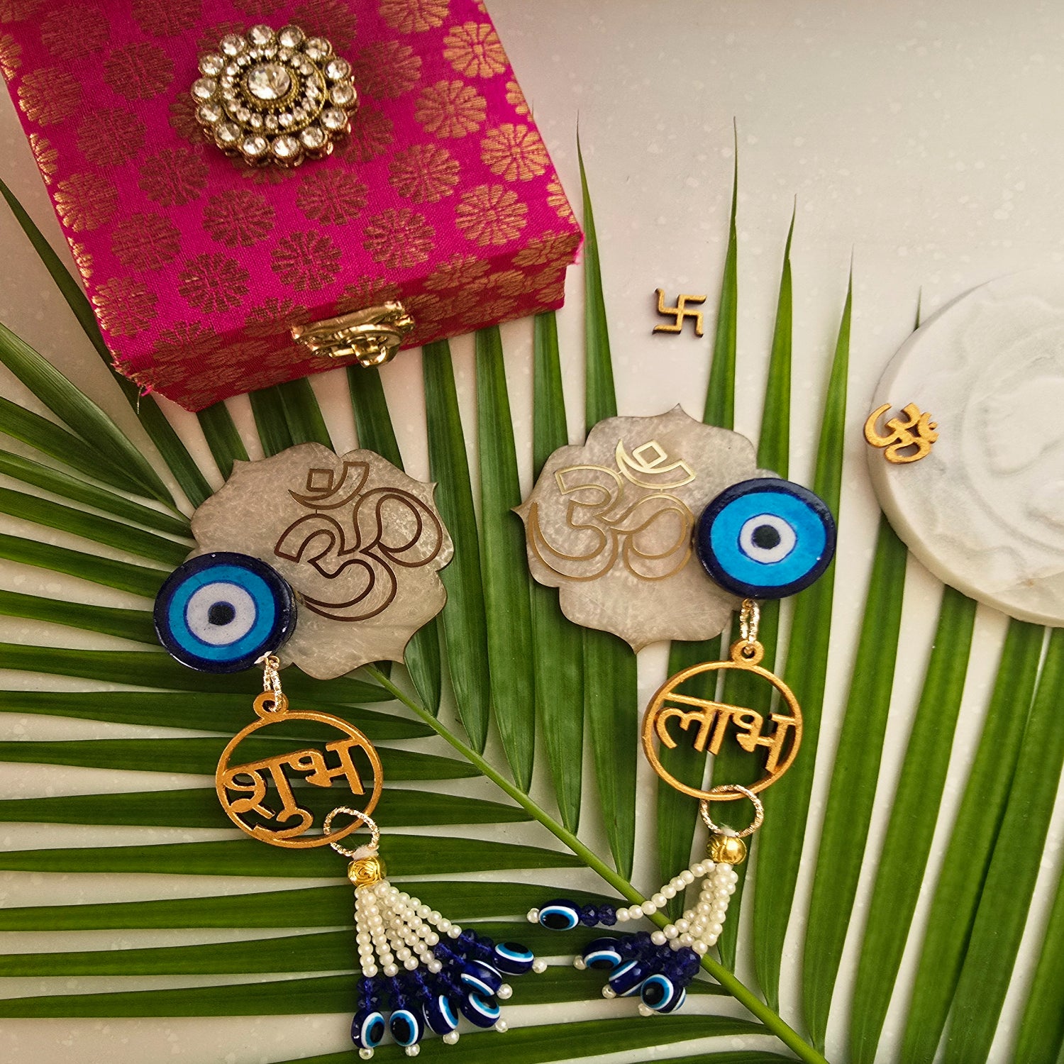 Mother Of Pearl OM Evil Eye Shubh Labh Door Hangings