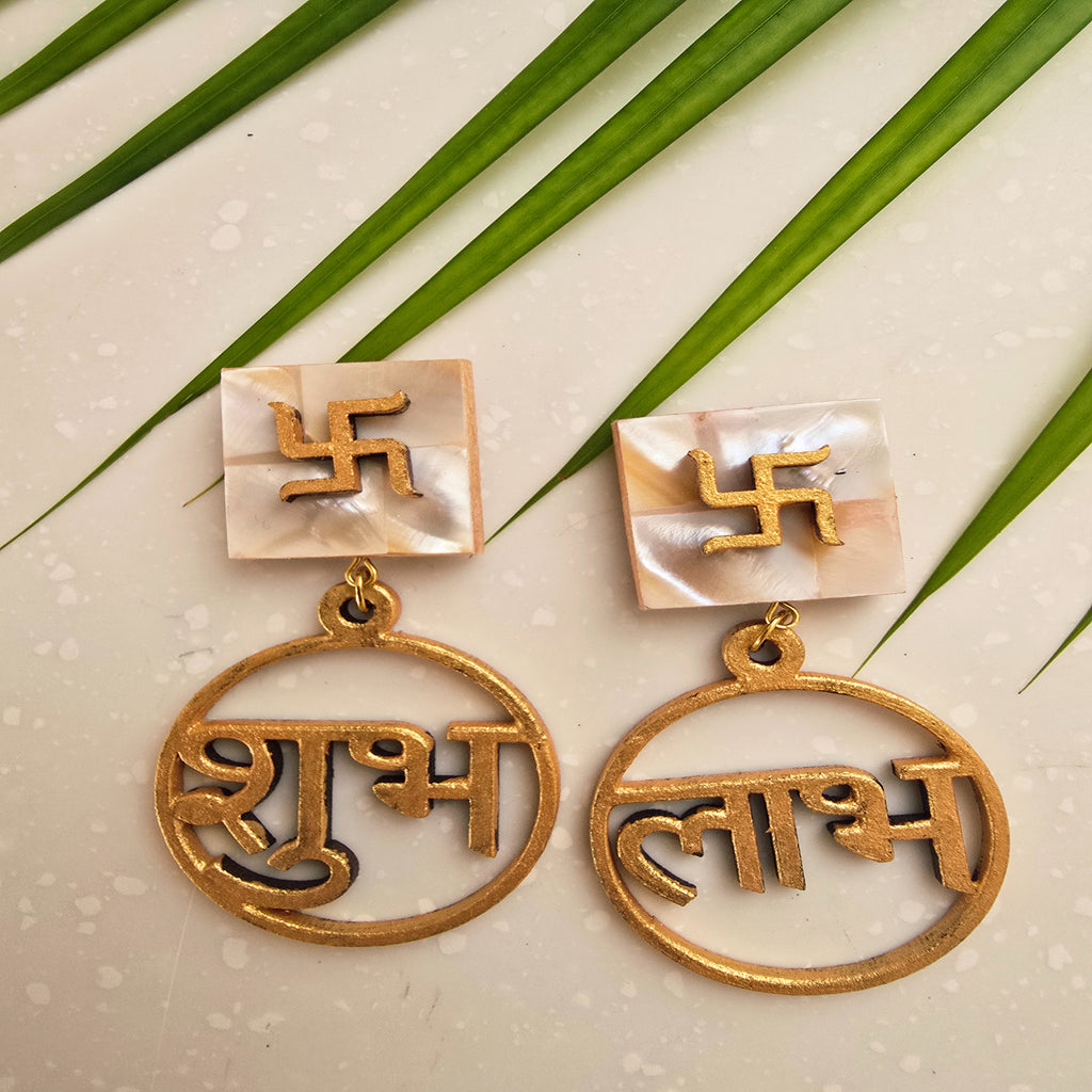 Mother Of Pearl Swastik Shubh Labh Door Hangings