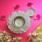 Mother Of Pearl White Floral Shape Tea Light Holder