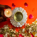 Mother Of Pearl White Floral Shape Tea Light Holder