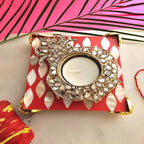 Metal kalash shap Diya with Red MOP Pooja Platter With Box