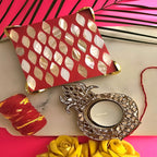 Metal kalash shap Diya with Red MOP Pooja Platter With Box