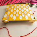 Metal kalash shap Diya with Yellow MOP Pooja Platter With Box