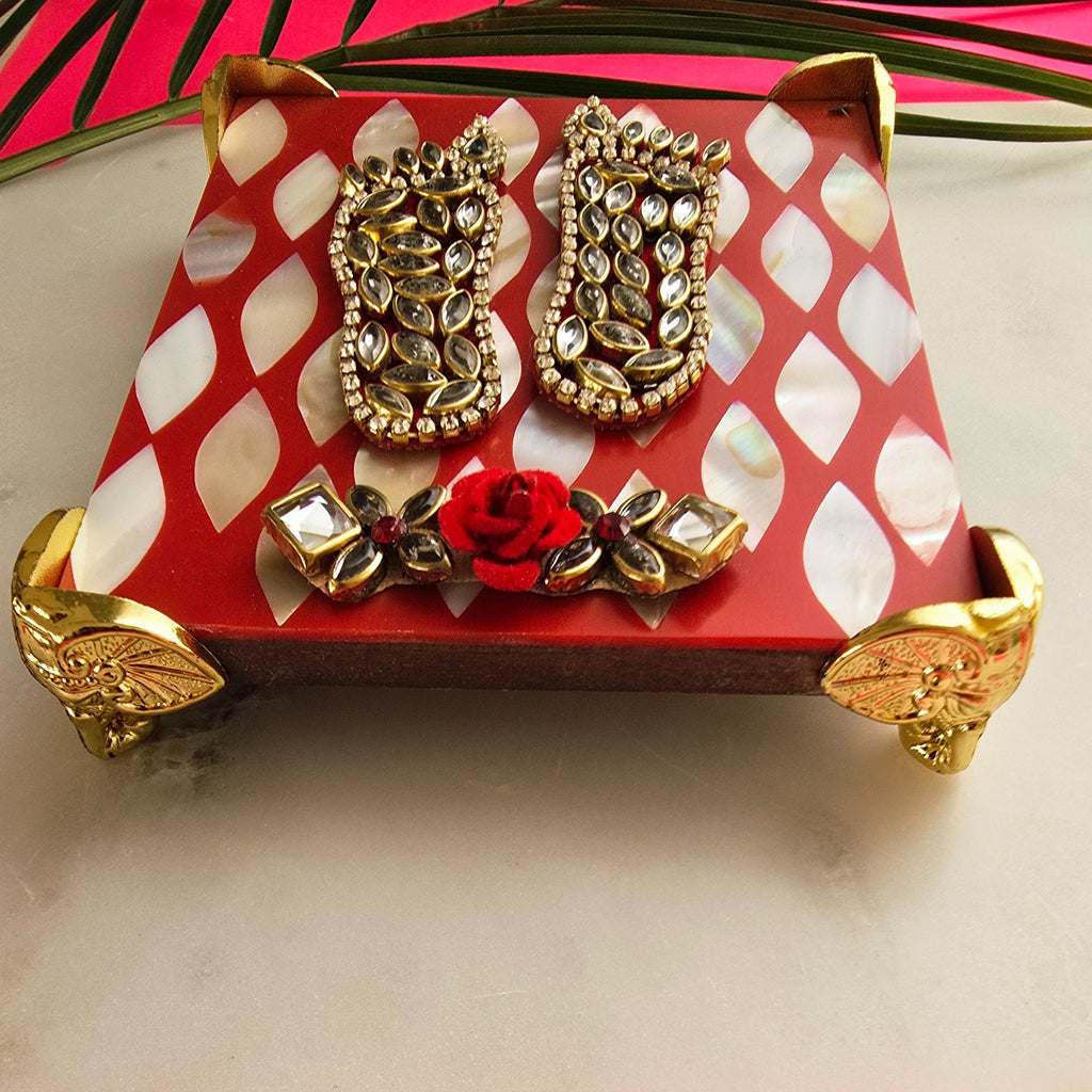 Red Mother Of Pearl Laxmi Charan Paduka