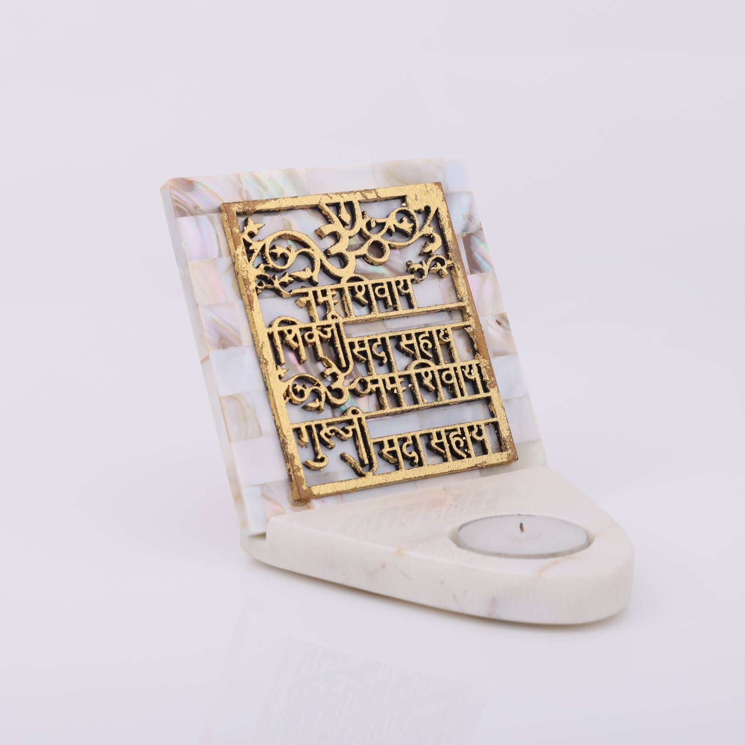 Mother Of Pearl Om Namah Shivay TeaLight Holder