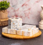 Mother of Pearl Tealight Holder with Tray and Small Box Set of 3
