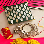 Metal Elephant Shape Diya with Green MOP Pooja Platter With Box