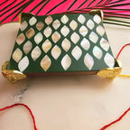 Metal Elephant Shape Diya with Green MOP Pooja Platter With Box