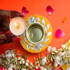 Mother Of Pearl Yellow Round Tea Light Holder