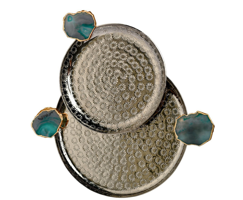 Round Aluminum Tray with White Agate