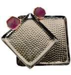 Square Aluminum Tray with Pink Agate