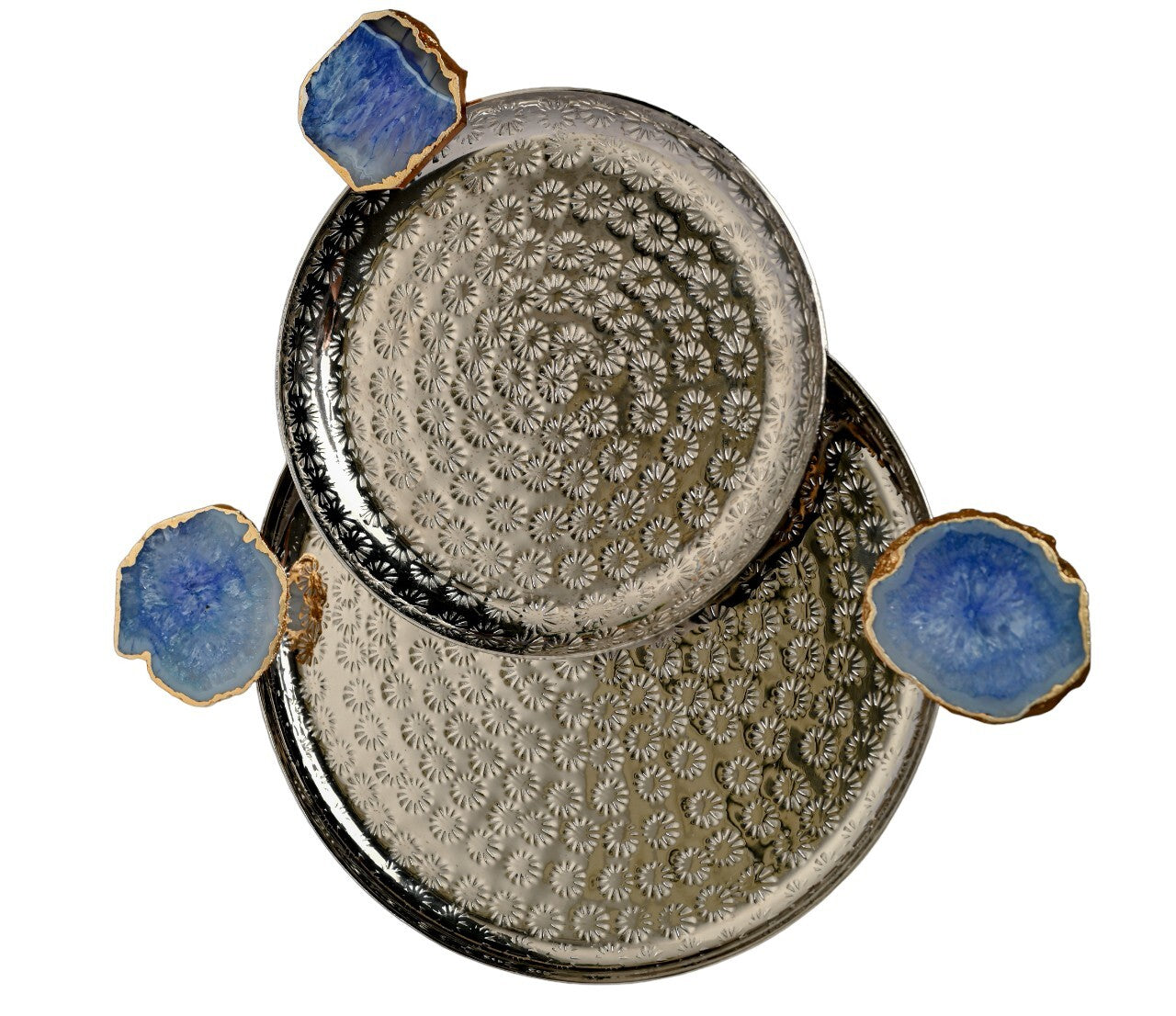 Round Aluminum Tray with White Agate