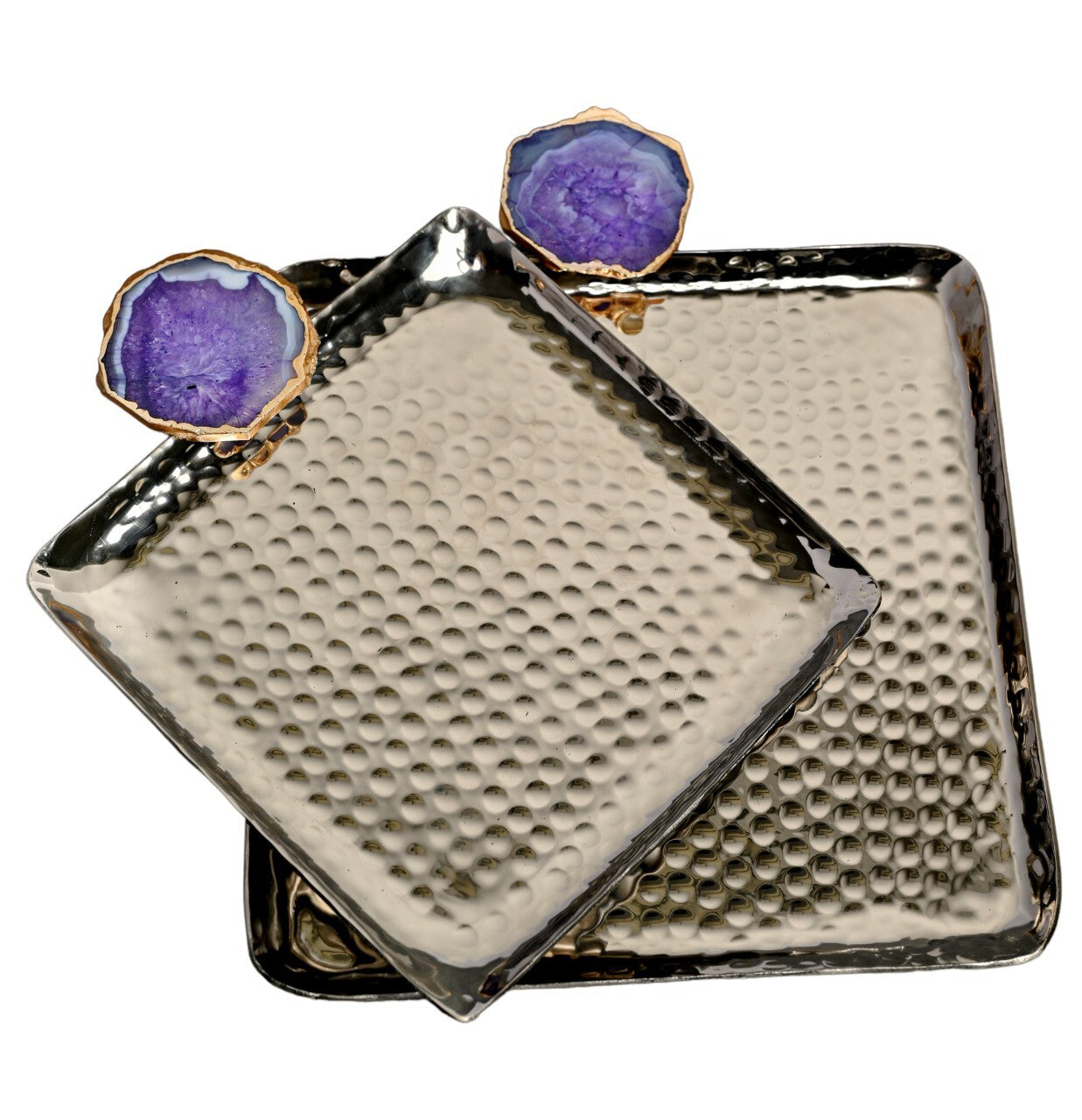 Square Aluminum Tray with Purple Agate
