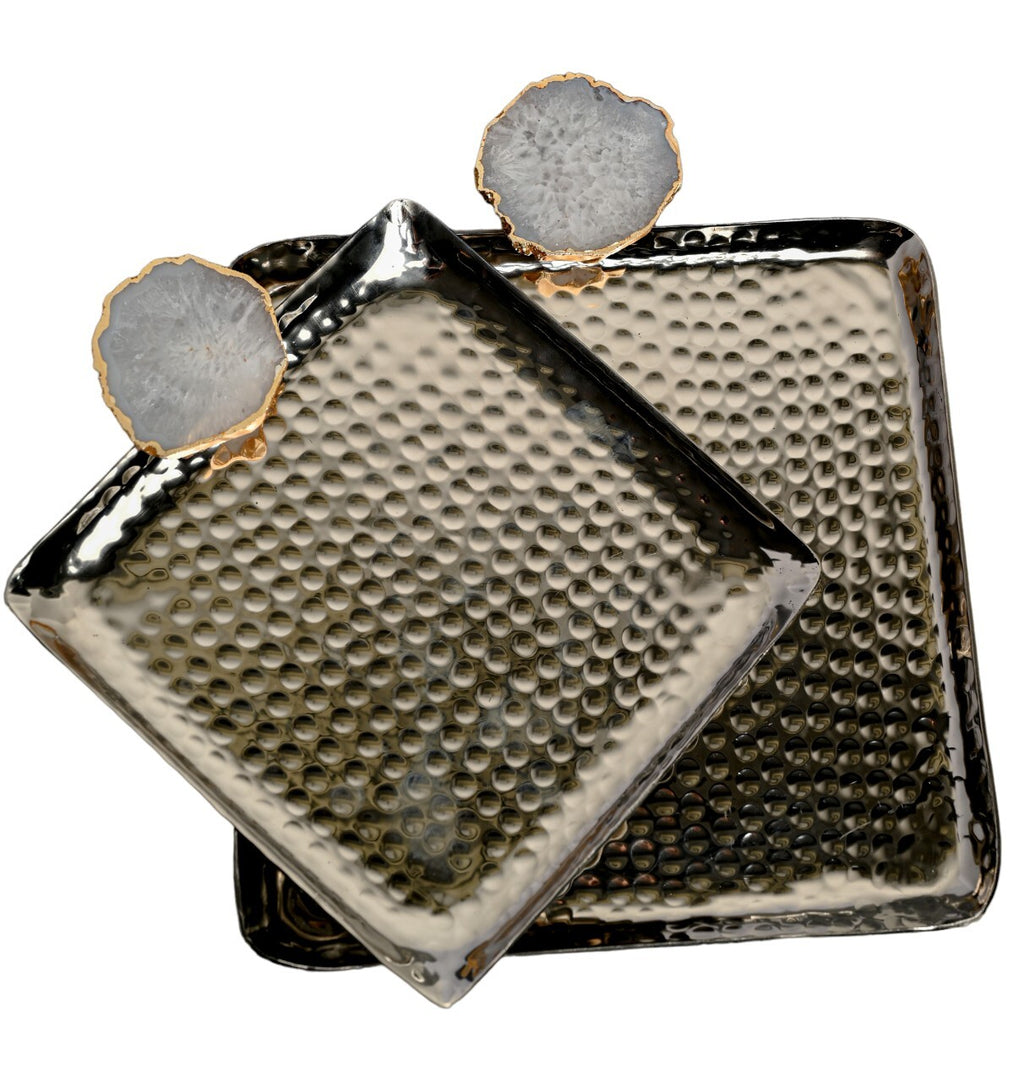 Square Aluminum Tray with Green Agate