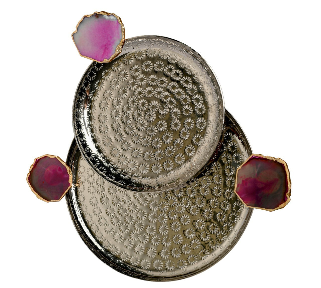 Round Aluminum Tray with White Agate