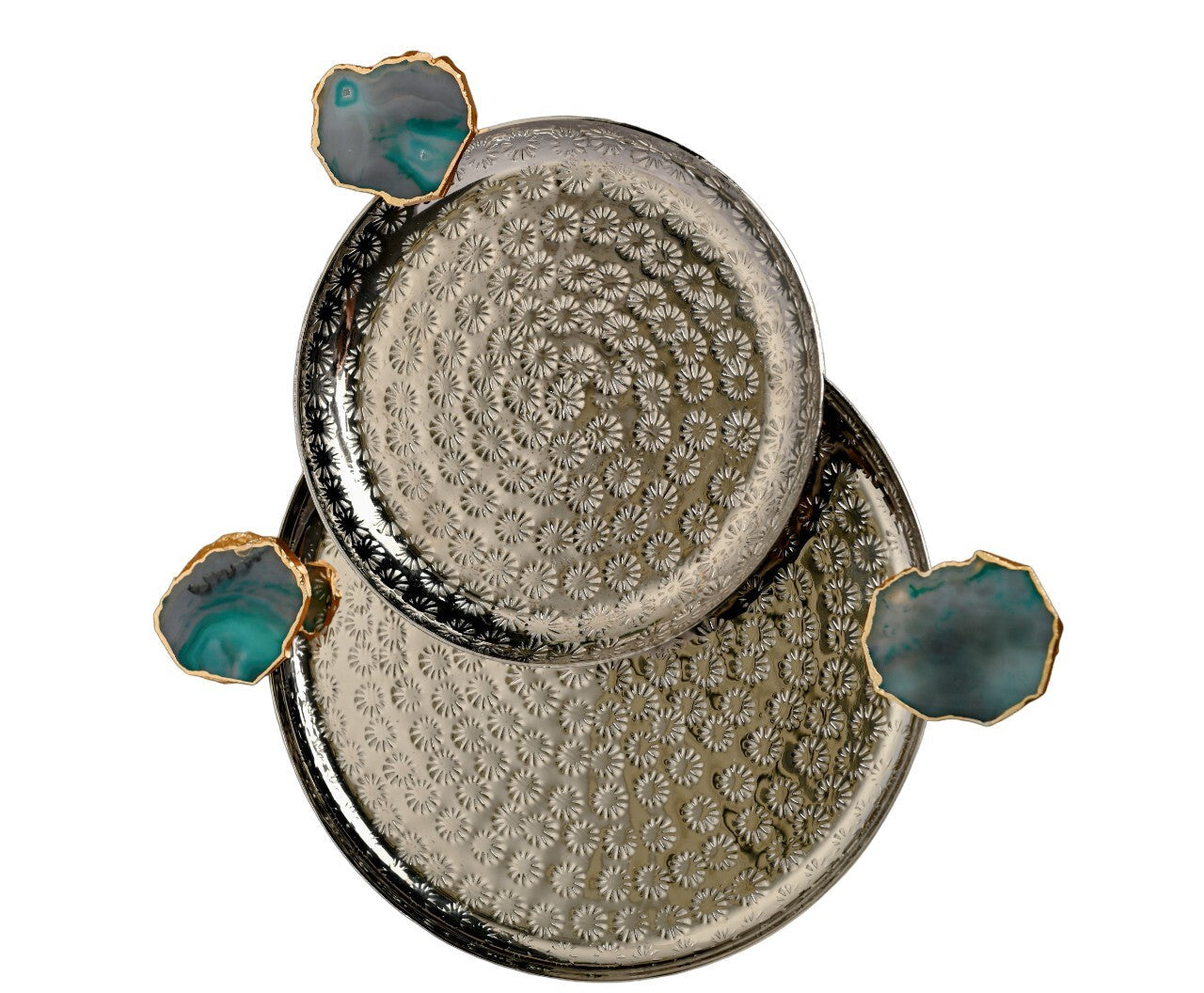 Round Aluminum Tray with White Agate