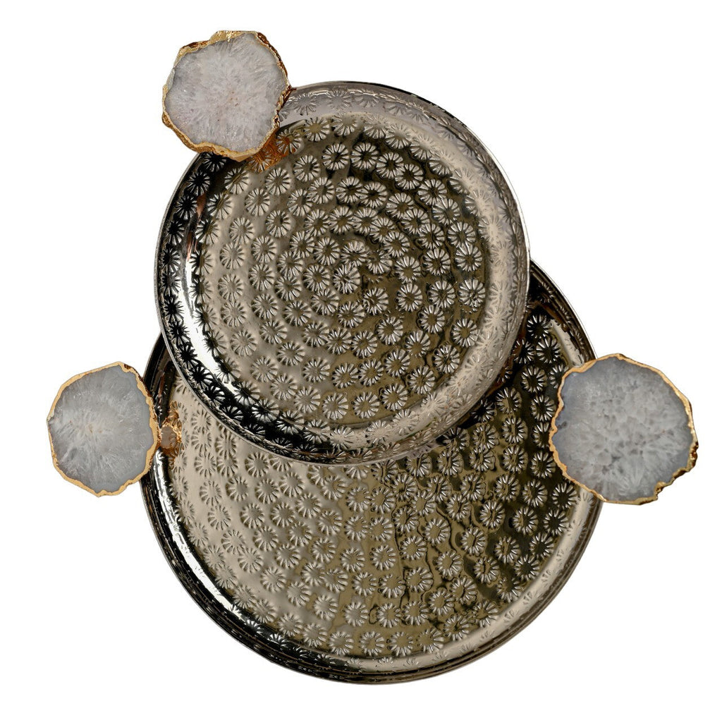 Round Aluminum Tray with White Agate