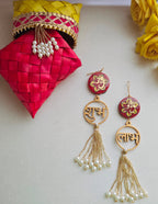 Blue Pottery Red Floral Print Om Ganesha Shubh Labh Door Hangings