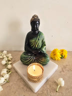 Green Meditating Buddha Idol with Tealight Candle Holder