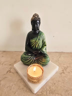 Green Meditating Buddha Idol with Tealight Candle Holder