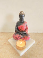Pink Meditating Buddha Idol with Tealight Candle Holder