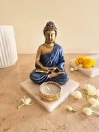 Blue Meditating Buddha Idol with Tealight Candle Holder