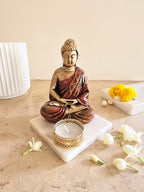 Brown Meditating Buddha Idol with Tealight Candle Holder