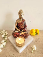 Brown Meditating Buddha Idol with Tealight Candle Holder