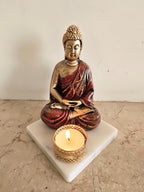Brown Meditating Buddha Idol with Tealight Candle Holder