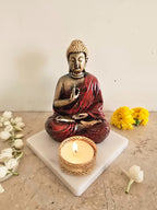 Red Meditating Buddha Idol with Tealight Candle Holder