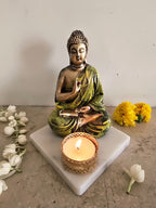 Light Green Meditating Buddha Idol with Tealight Candle Holder