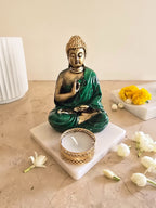 Dark Green Meditating Buddha Idol with Tealight Candle Holder
