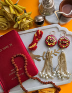 Blue Pottery Red Floral Print Ram Door Hangings