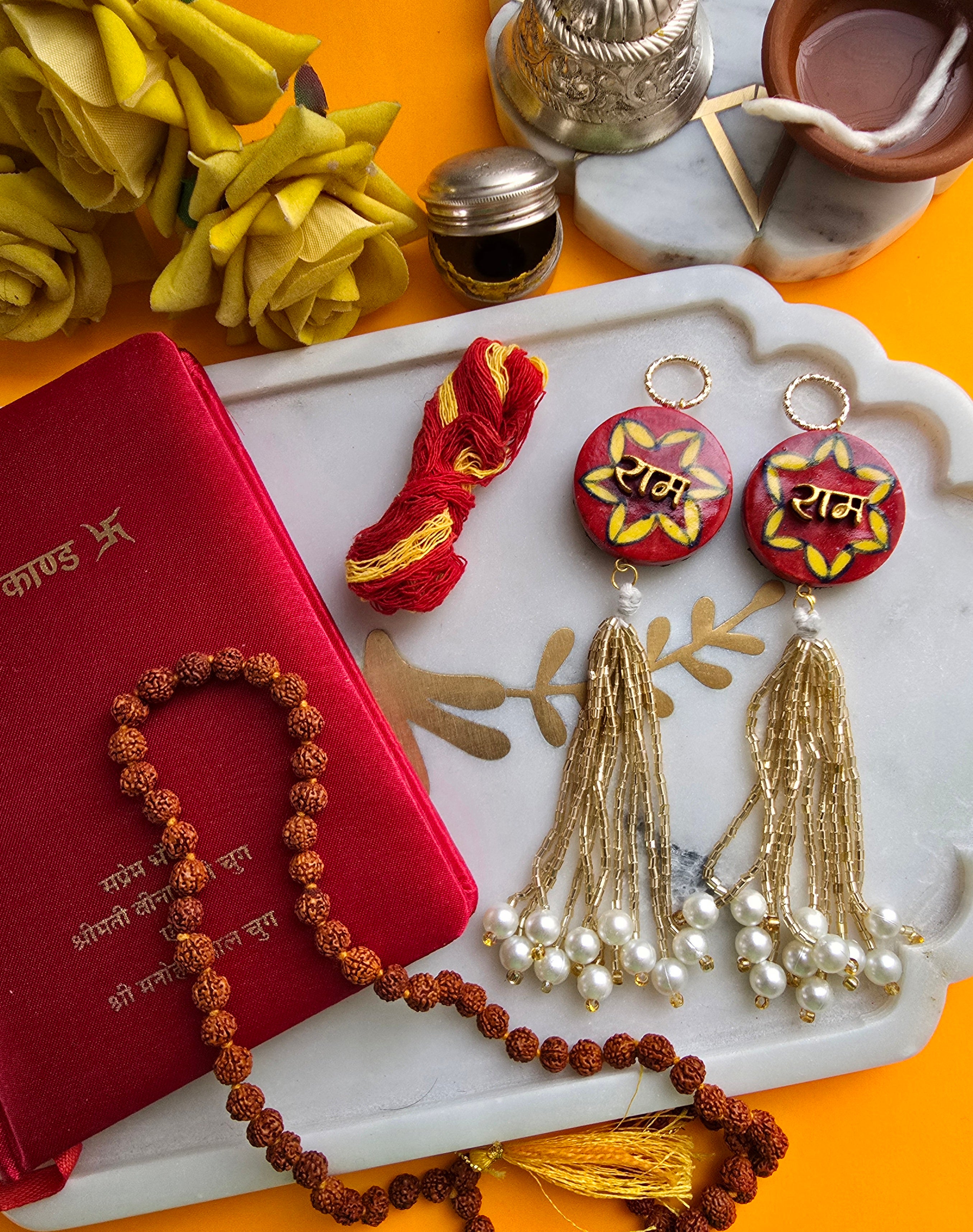 Blue Pottery Red Floral Print Ram Door Hangings