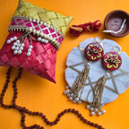 Blue Pottery Red Floral Print Ram Door Hangings