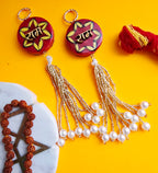 Blue Pottery Red Floral Print Ram Door Hangings