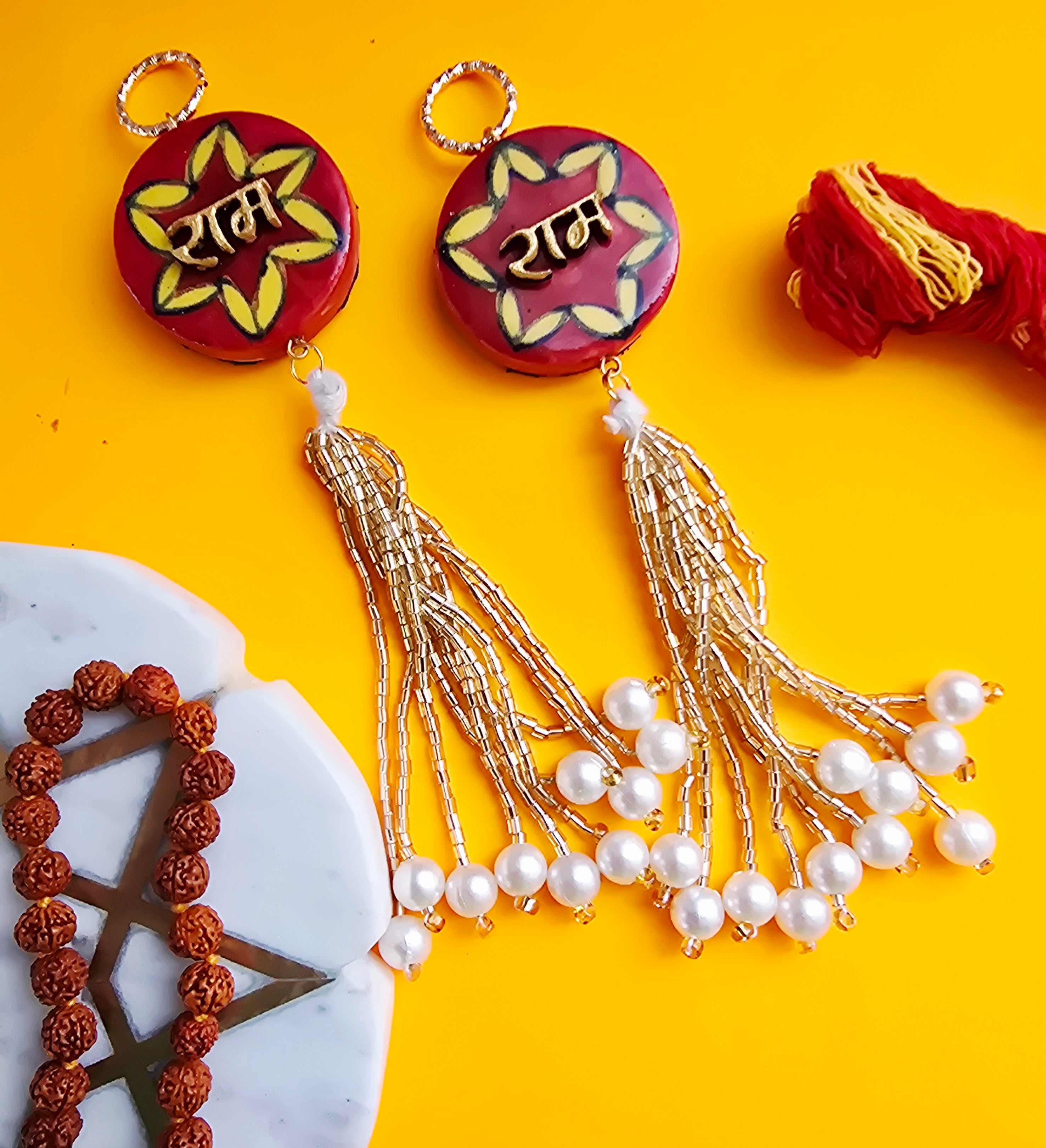 Blue Pottery Red Floral Print Ram Door Hangings