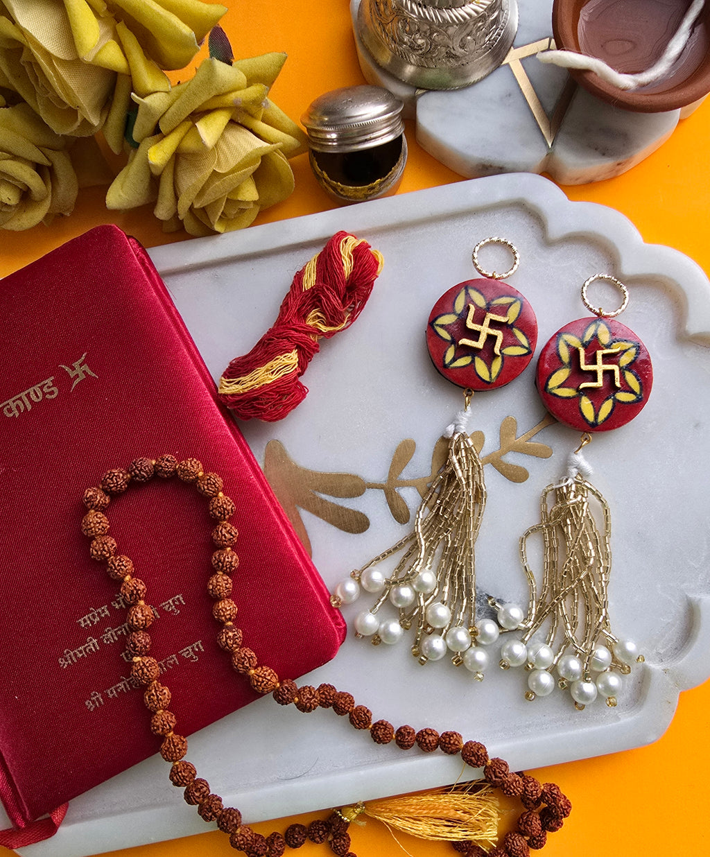 Blue Pottery Red Floral Print Swastik Door Hangings