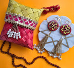 Blue Pottery Red Floral Print Swastik Door Hangings